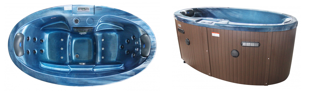 tiny two person hot tub above and side view