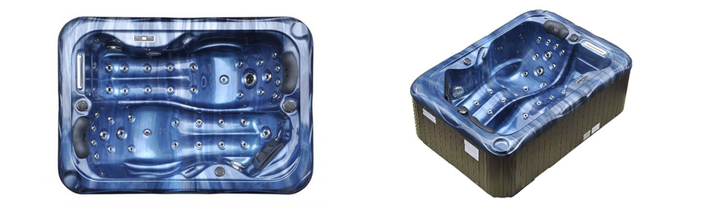 twin spa 2 person hot tub above and side view